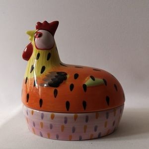 Ceramic Pfaltzgraff Pistoulet by Jana Kolpen Vibrant Chicken Hen Trinket Box